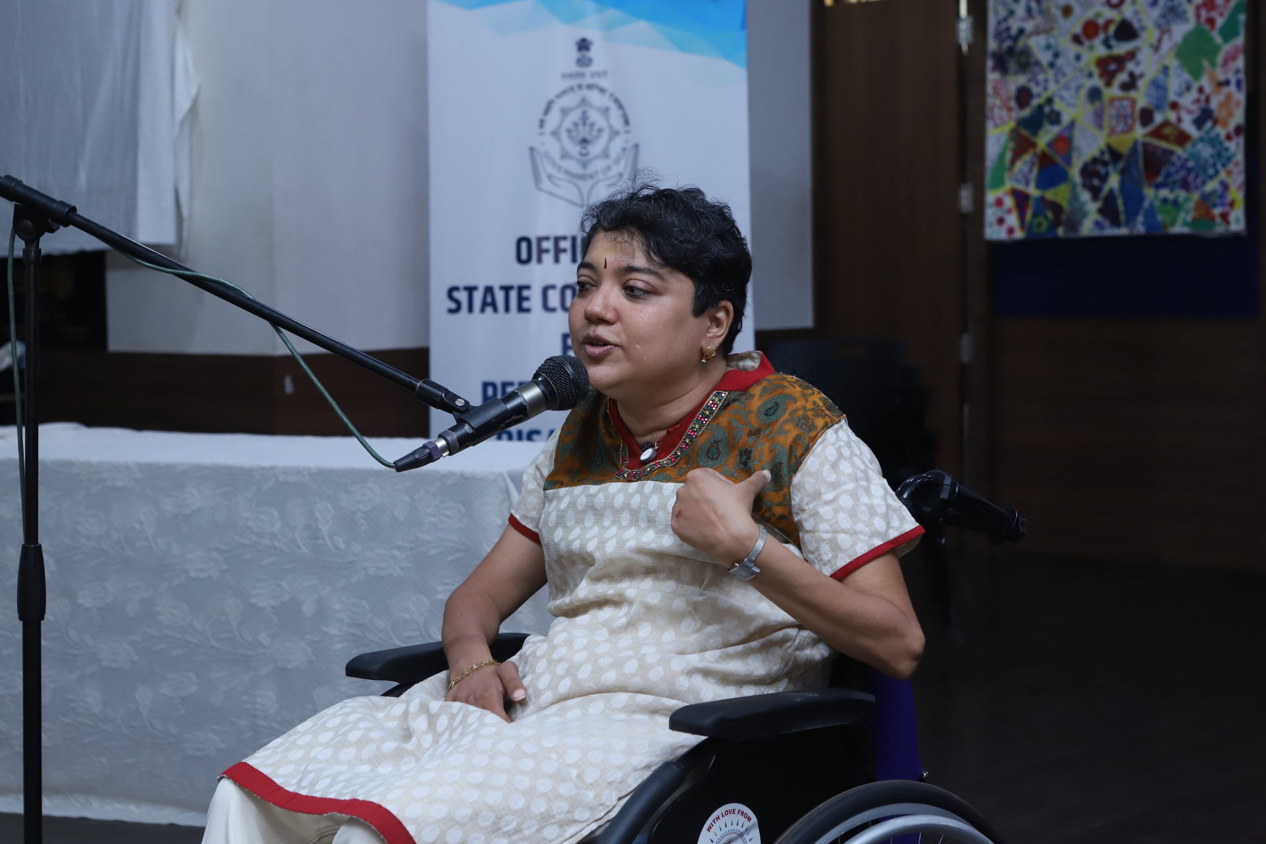 Ms. Preethi Srinivasan, Founder, Soulfree and a person with Spinal Cord Injury while talking about her personal journey as a keynote speaker.